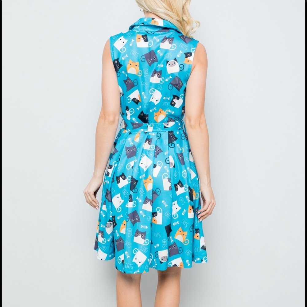 Cute Cat Printed Shirt Dress - Picture 5 of 6